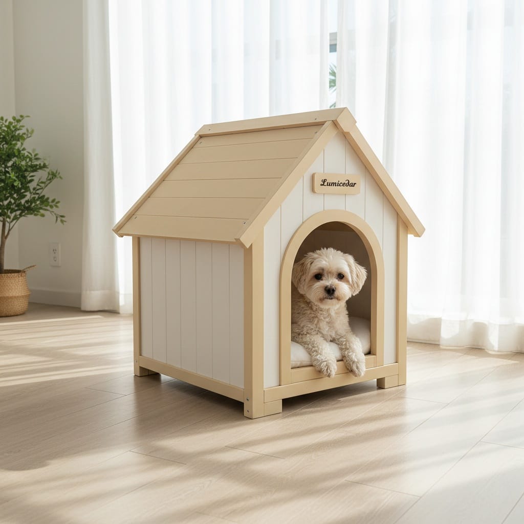 Modern Indoor Wooden Dog House with Cushion – Solid Cedar Pet House - Image 6