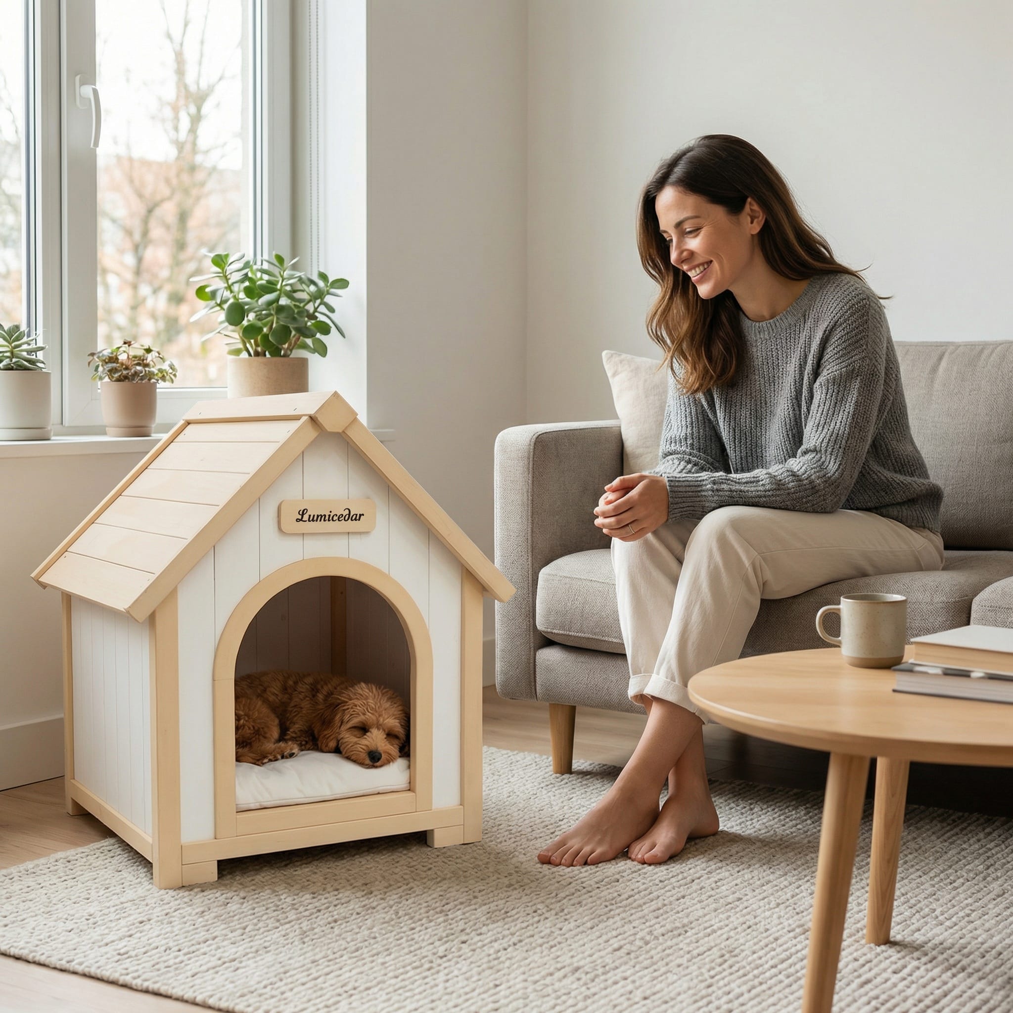 Modern Indoor Wooden Dog House with Cushion – Solid Cedar Pet House - Image 2