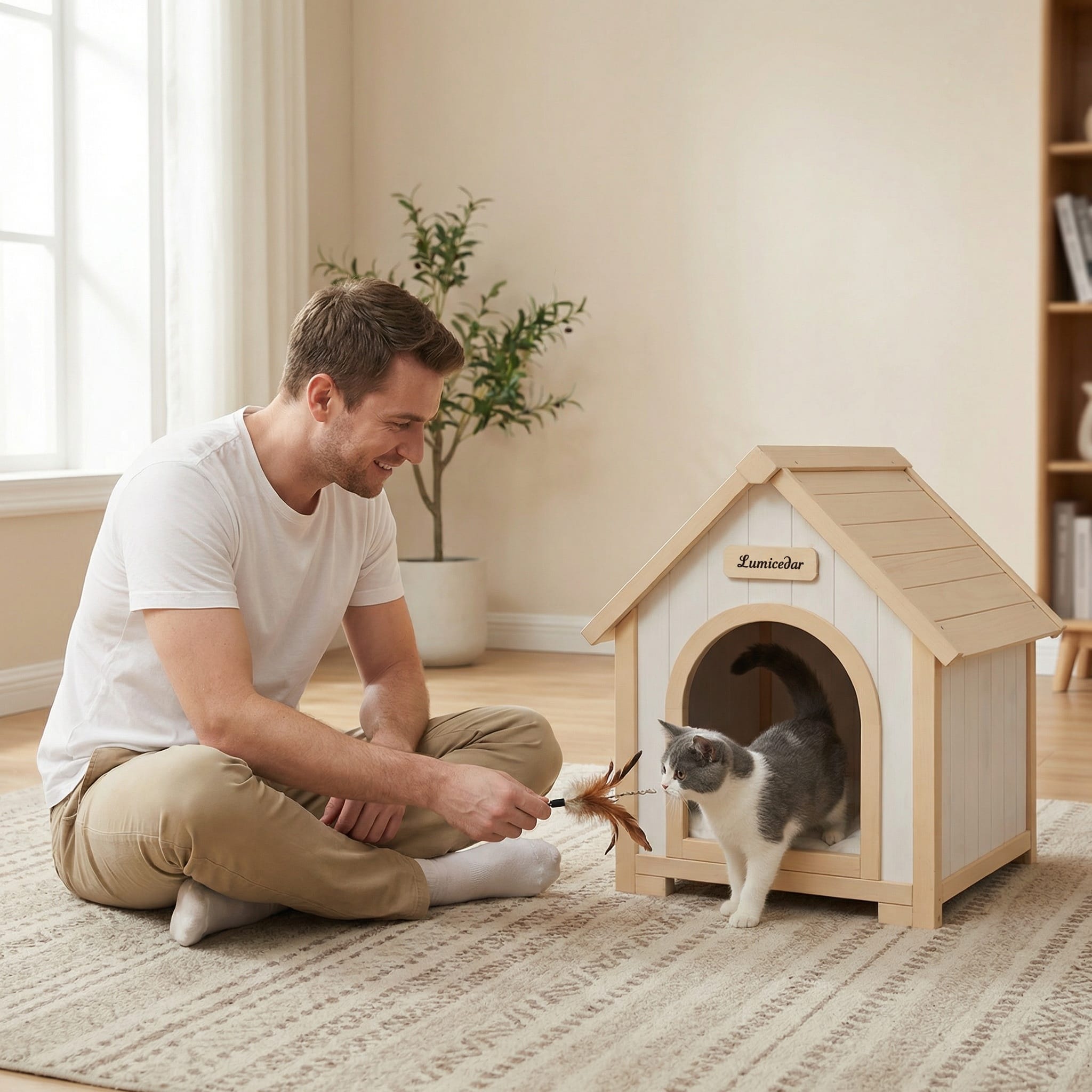 Modern Indoor Wooden Dog House with Cushion – Solid Cedar Pet House - Image 8