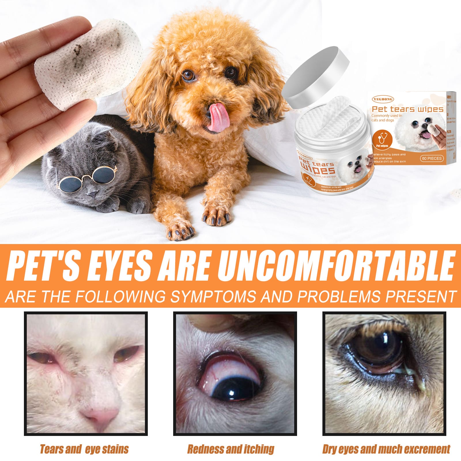60 count pet tear stain wipes