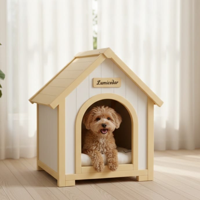 Modern Indoor Wooden Dog House with Cushion – Solid Cedar Pet House - Image 3