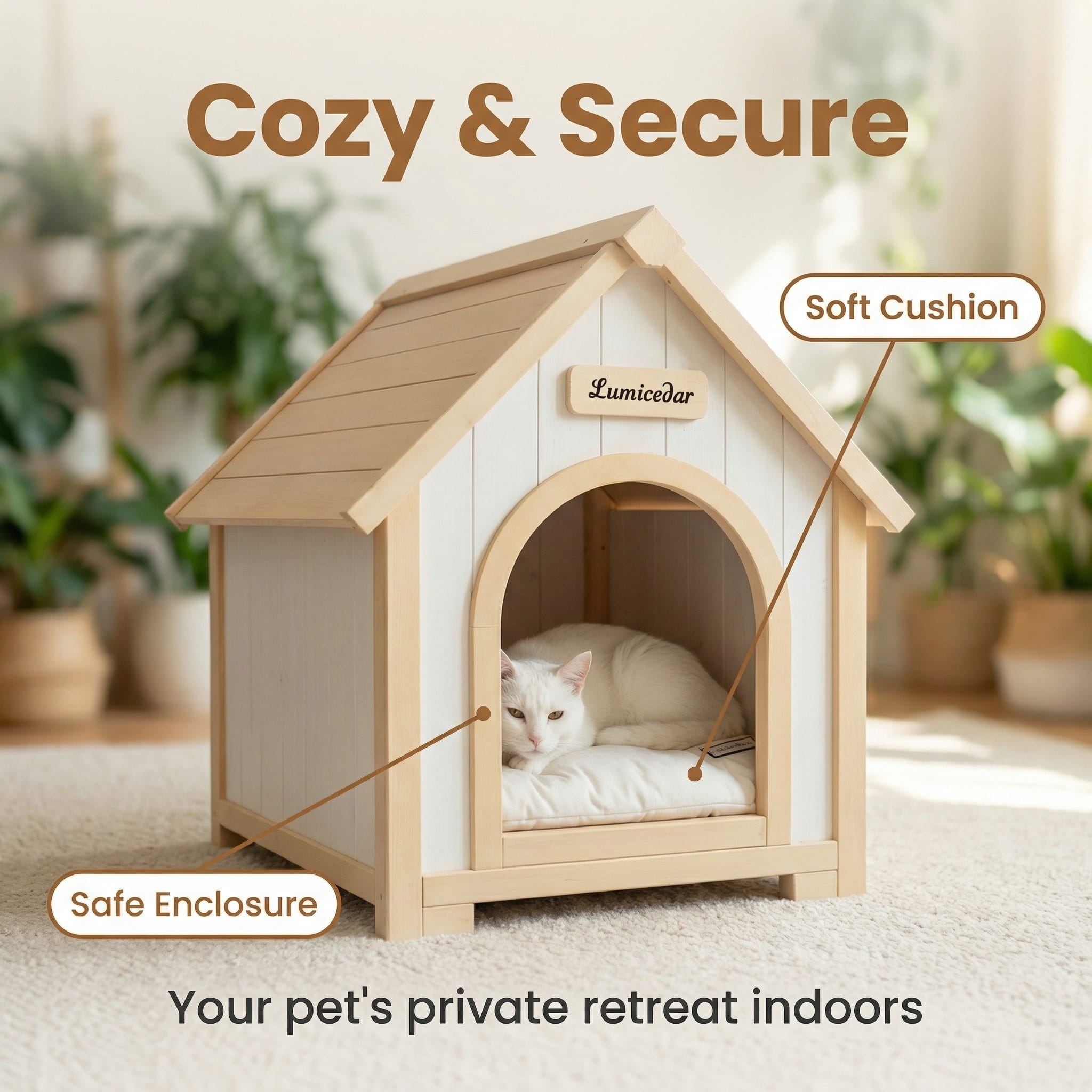 Modern Indoor Wooden Dog House with Cushion – Solid Cedar Pet House - Image 10